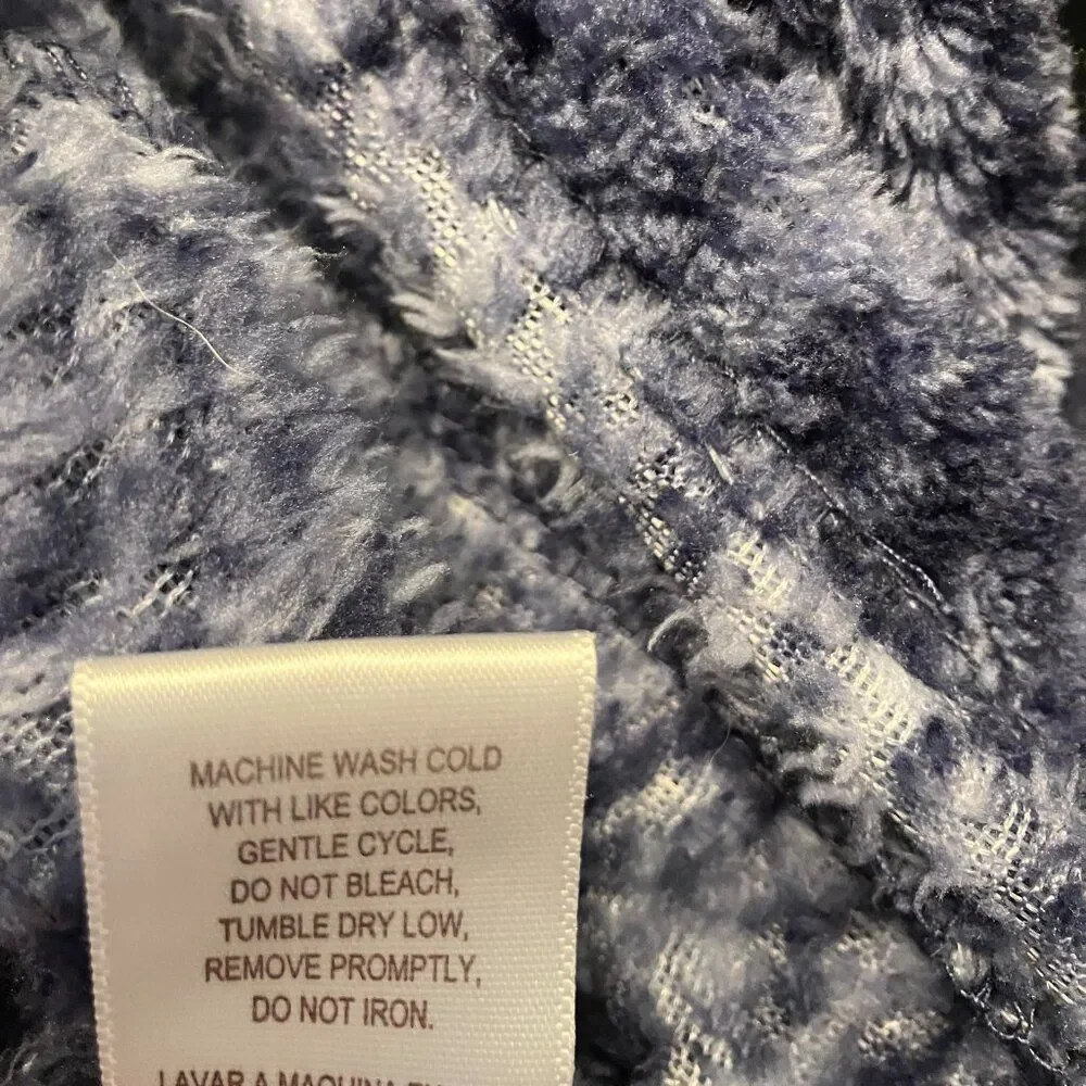 Stan Herman Womens Textured Blue Lightweight Fleece Zip up Jacket Medium